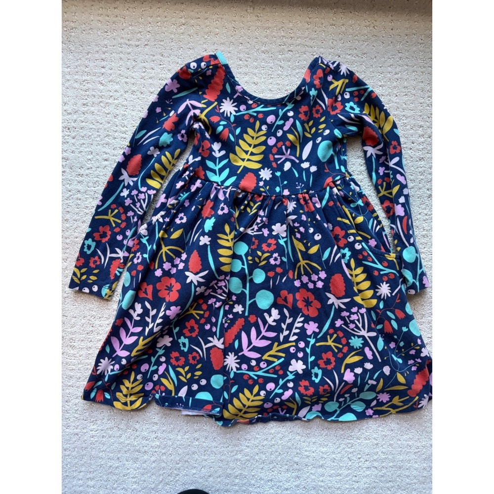 Hanna Andersson Dress 4 Blue Floral Cotton Botanical CottageCore Boho Heritage